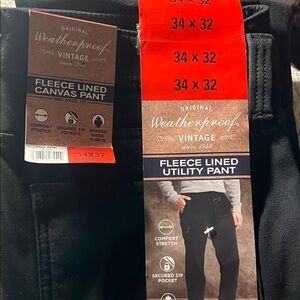 New Weatherproof Vintage  Fleece Lined Utility Pants Black 34/32 NWT